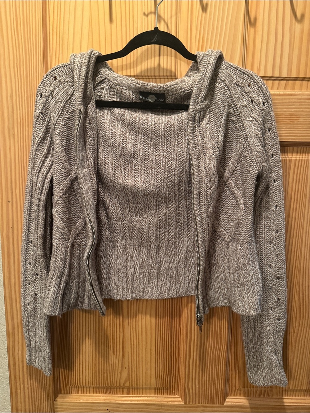 It's Our Time Heather Gray Cable Knit Zip Hoodie Cardigan